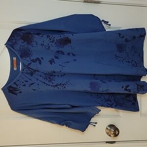 Blue Fish Leaves Tie Sleeve Top